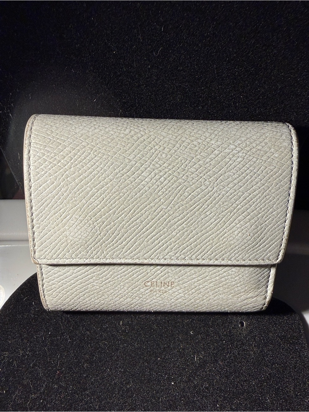 Celine Textured Leather Fold Wallet in Light Gray